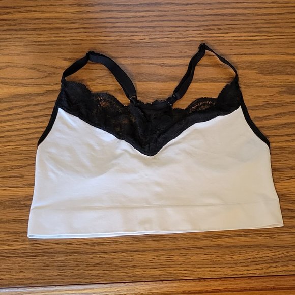 Maidenform Black & White Wireless V-Neck Racerback Lace Bralette. Sz: L - Picture 5 of 8